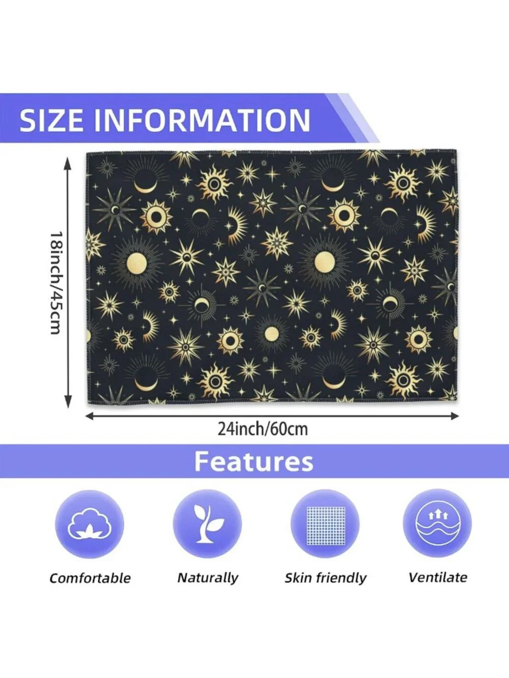 Soft Absorbent Decorative Bath Towels - Sun Moon Stars Design for Home & Beach